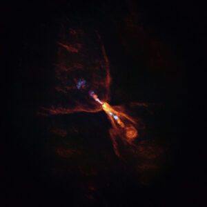 Esta es HOPS-315, una estrella bebé donde los astrónomos han observado evidencia de las etapas más tempranas de la formación de planetas. Crédito de la imagen: ALMA (ESO/NAOJ/NRAO)/M. McClure et al.