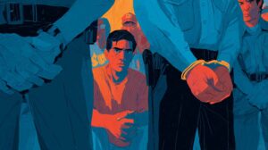 Ilustración conceptual de la perfilación racial en redadas de inmigración. Crédito de la imagen: Nicole Smith, hecha con Midjourney.